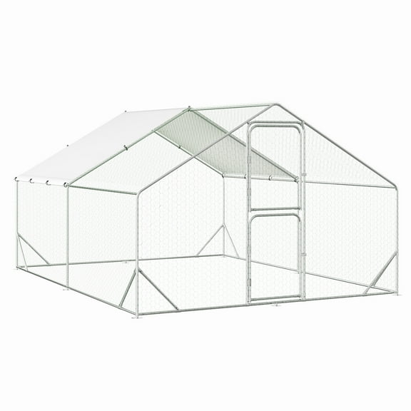 CazToi Metal Chicken Coop Run Double Door Chicken Pens Outdoor Walk-In Poultry Cage with Waterproof for Rabbit House Backyard Farm 9.8' W x 13.1' L x 6.5' H