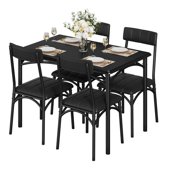CazToi Modern 4-Seater Dining Table Set with 4 Upholstered Chairs for Apartments, Kitchens and Small Spaces