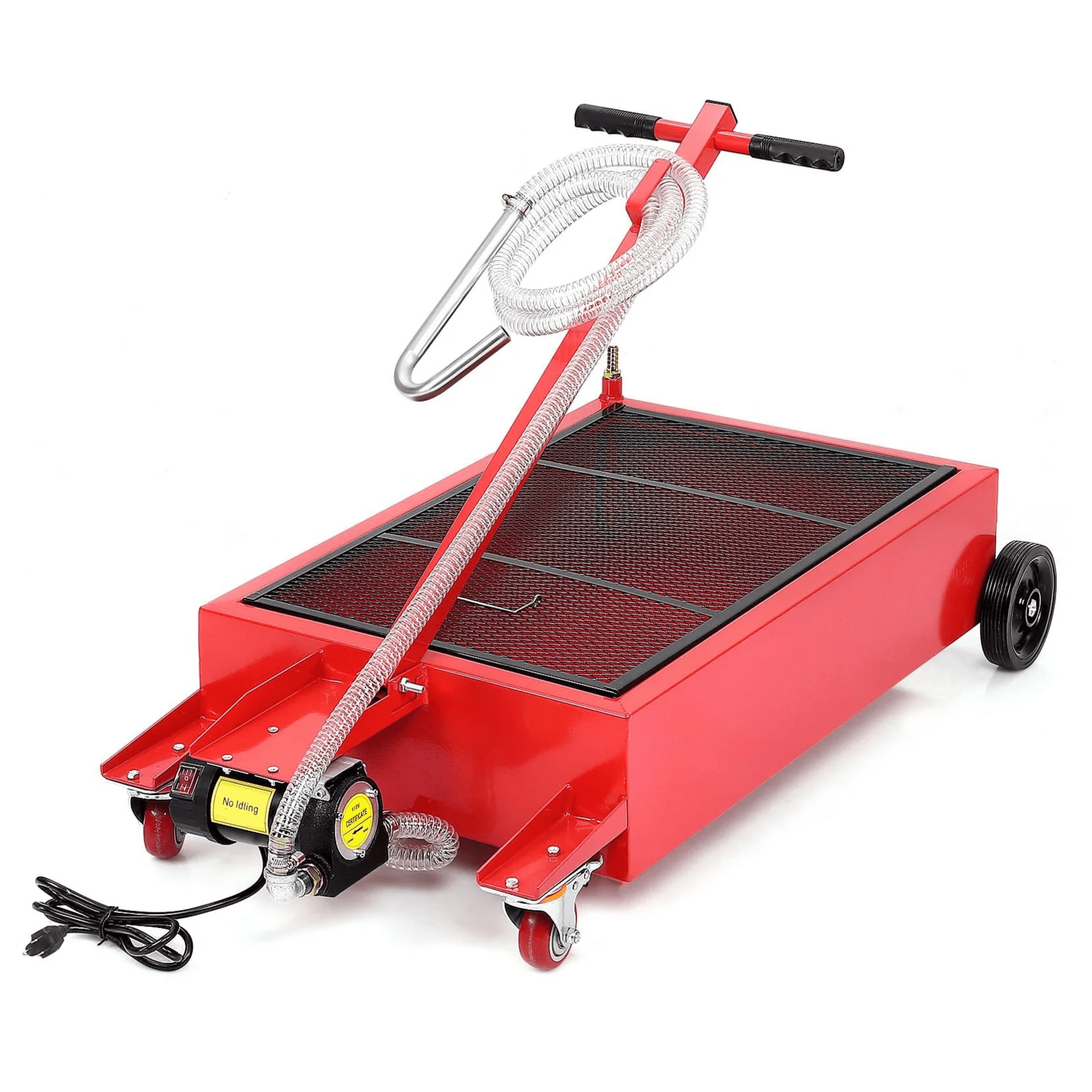 CazToi Oil Drain Pan 20 Gallon Low Profile  with Electric Pump 76L Oil Change Pan with 8ft Hose & Folding Handle, Rolling Oil Drain Cart for Car SUV Trucks Oil Draining