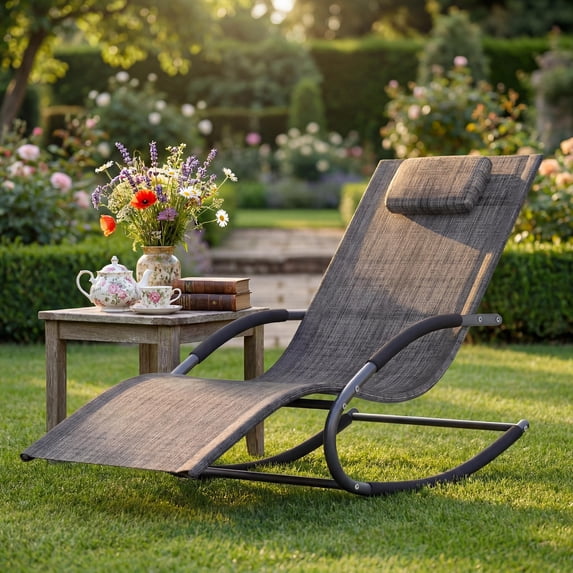 CazToi Outdoor Lounge Chair, Adjustable Patio Chaise Lounge with Pillow, Pool Lounge Chairs