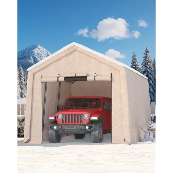 CazToi Outdoor Portable Storage Shed Roll-Up Door Vent 240G Heavy-Duty Waterproof PE Tarp UV Resistant for Motorcycle Firewood Garden Tools