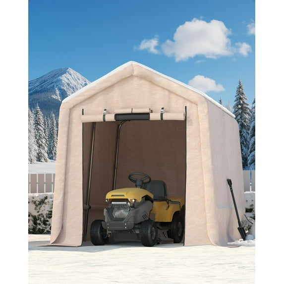 CazToi Outdoor Portable Storage Shed Roll-Up Door Vent 240G Heavy-Duty Waterproof PE Tarp UV Resistant for Motorcycle Firewood Garden Tools