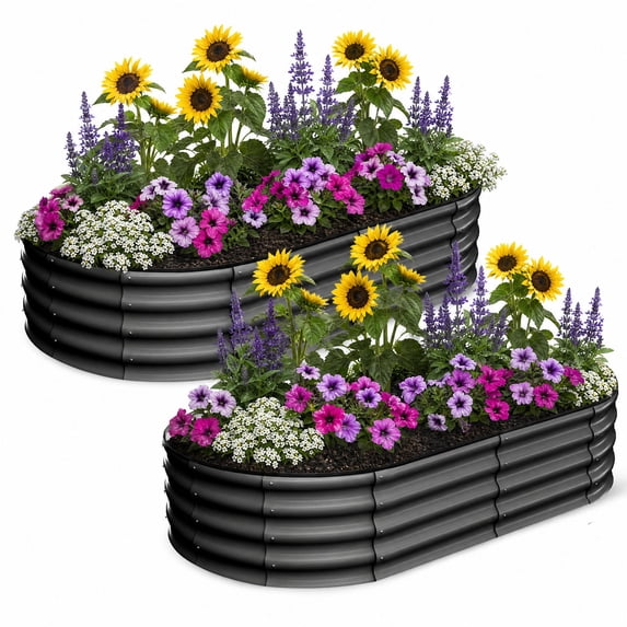 CazToi Oval Raised Garden Bed 6×3×1FT, 2-Pack Color Steel Metal Planter Box, Outdoor Elevated Planting Bed, 0.7mm Thick