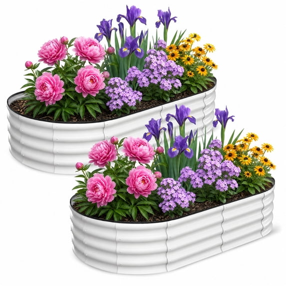 CazToi Oval Raised Garden Bed 6×3×1FT, 2-Pack Color Steel Metal Planter Box, Outdoor Elevated Planting Bed, 0.7mm Thick