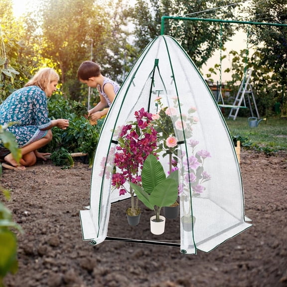 CazToi Pointed Top Portable Greenhouse, Mini Walk-in Plant Hot House with PE Cover and Iron Frame, Lightweight Garden Shelter