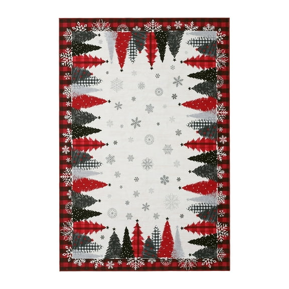 CazToi Red Christmas Tree Washable Rug - Holiday Decor Non-Slip Kitchen Mat Christmas Doormat for Entryway, Multi-Size Christmas Gift