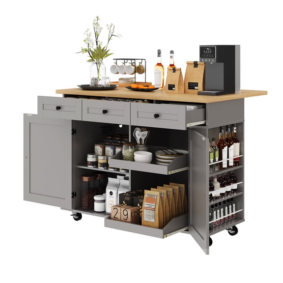 CazToi Rolling Kitchen Island Cart with Storage, Mobile Cabinet on Wheels with Drawers & Shelves