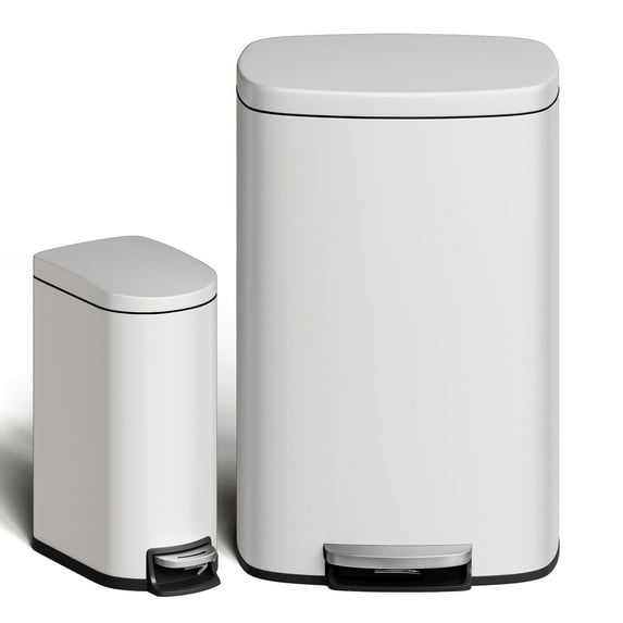 CazToi Stainless Steel Trash Can Combo Set 50+10 L Step-On Kitchen & Bathroom Cans