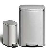 CazToi Stainless Steel Trash Can Combo Set 50 10 L Step-On Kitchen & Bathroom Cans
