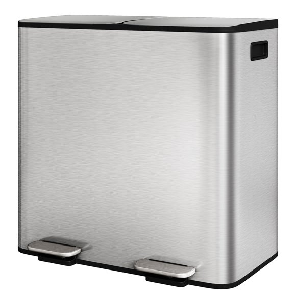 CazToi Trash Can 2 x 10.6 Gallon(2 x 40 L) Stainless Steel Kitchen Step-On Garbage Can
