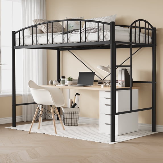 CazToi Twin Size Metal Loft Bed Frame with Ladder and Guardrail