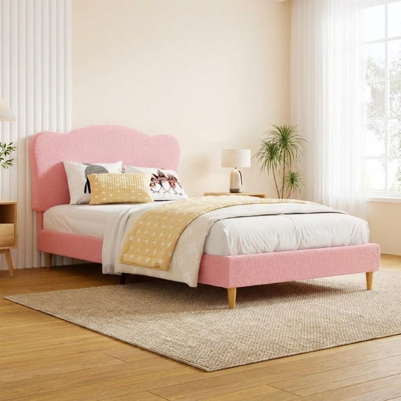 CazToi Twin Upholstered Platform Bed Frame with Soft Fleece Headboard No Box Spring Needed Noise Free