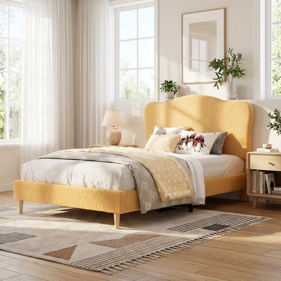 CazToi Twin Upholstered Platform Bed Frame with Velvet Crown Headboard No Box Spring Needed Easy Assembly