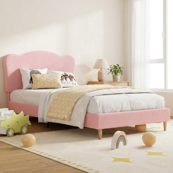 CazToi Twin-XL Upholstered Platform Bed Frame with Soft Fleece Headboard No Box Spring Needed Noise Free