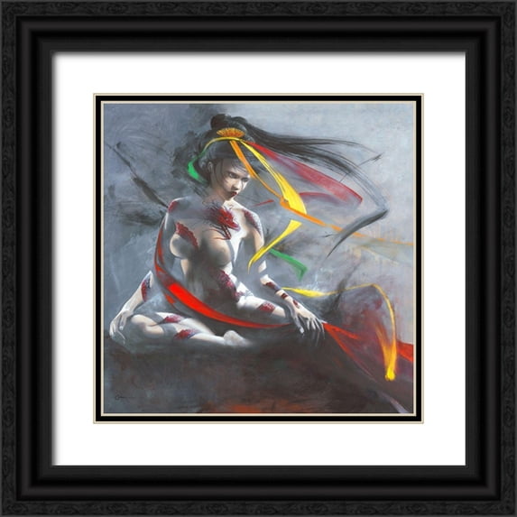 Cazal, Cedric 15x15 Black Ornate Wood Framed with Double Matting Museum Art Print Titled - Geisha I