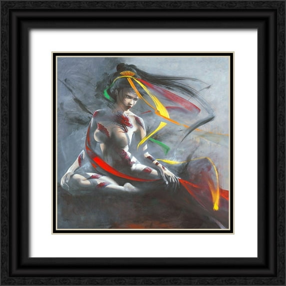 Cazal, Cedric 20x20 Black Ornate Wood Framed with Double Matting Museum Art Print Titled - Geisha I
