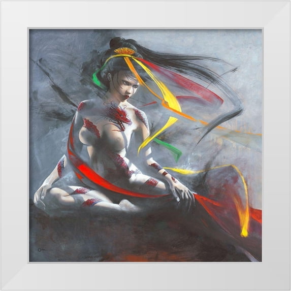 Cazal, Cedric 26x26 White Modern Wood Framed Museum Art Print Titled - Geisha I