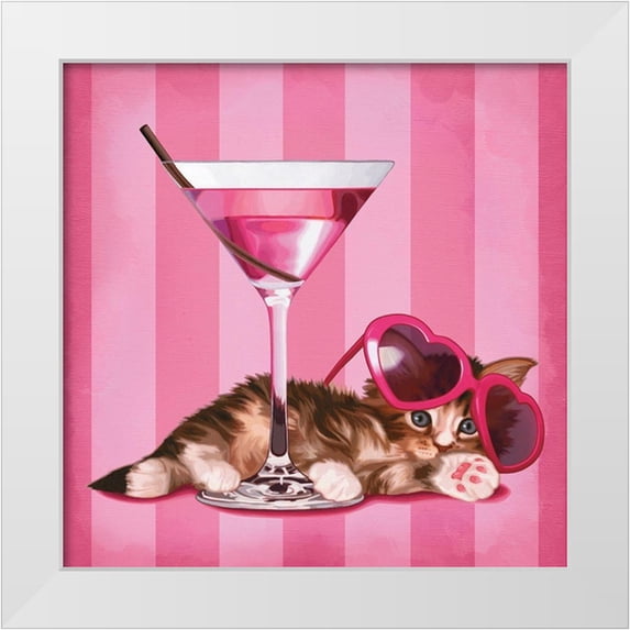 Cazenave, Maryline 12x12 White Modern Wood Framed Museum Art Print Titled - Chaton et cocktail