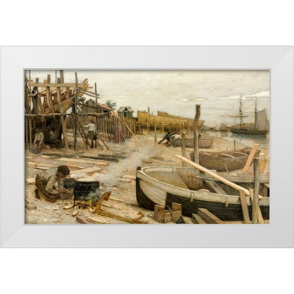 Cazin, Jean-Charles 14x10 White Modern Wood Framed Museum Art Print Titled - The Boatyard