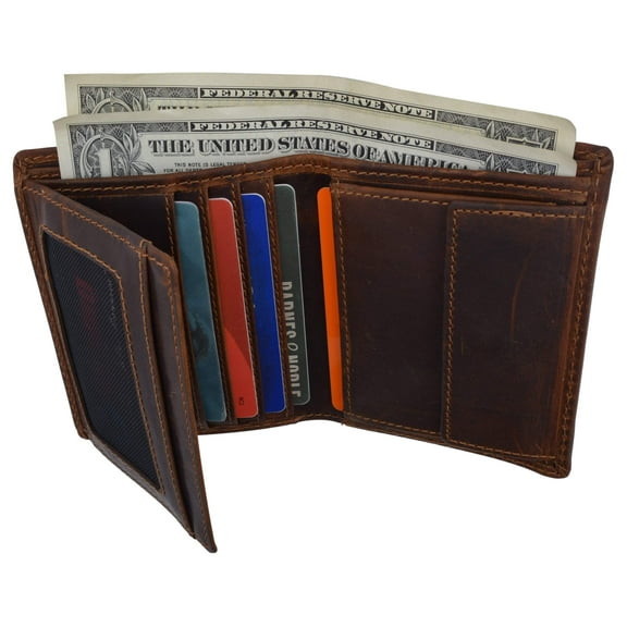 Cazoro Mens Hunter Leather RFID Bifold Trifold Card ID Wallet W/ Coin Pocket