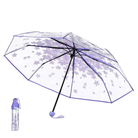 Cbcbtwo Compact Umbrella, 37" Transparent Umbrella 8 Ribs Windproof Waterproof Travel Umbrella Sakura Pattern, Lightweight Portable Umbrella for Women Man Rain Sun Backpack Car Purse