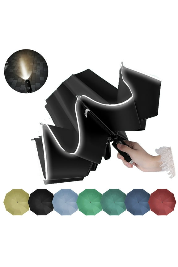 gastropod Cbcbtwo Compact Umbrella, 41" Umbrella 10 Ribs Windproof Waterproof Travel Umbrella with Reflective Strip & Flashlight, Automatic Lightweight Portable Reverse Folding Inverted Umbrella
