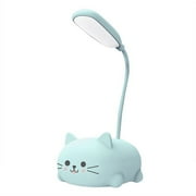 Cbcbtwo Desk Lamp, Adjustable Goose Neck LED Table Lamp, Eye-Protecting Reading Lamp, with Cute Kawaii Cartoon Cat Base, USB Charging, Desk Lamp for Home Office Bedroom Blue