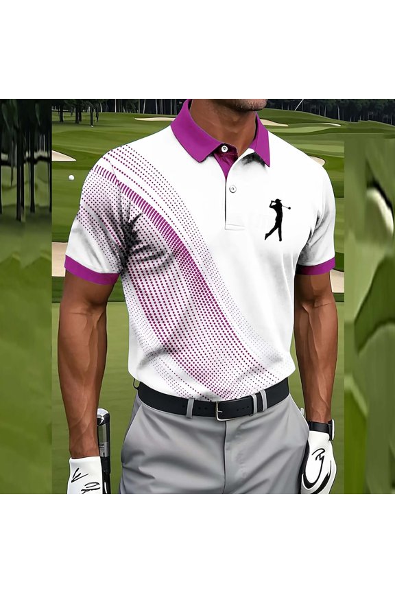 Men's Golf Shirts Short Sleeve Moisture Wicking Sports Jersey Graphic Gradient Print Athletic Tennis T-Shirt Casual Outdoor Golfer Top