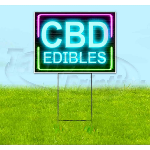 Cbd Edibles Neon (18" x 24") Yard Sign, Includes Metal Step Stake