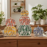 Cbehtwi 3Pcs Fall Wooden Pumpkin Tabletop Decor, Layered Cutout Maple Leaf Pumpkin Figurine, Harvest Thanksgiving Ornament for Mantel Dining Table Home Autumn Decor
