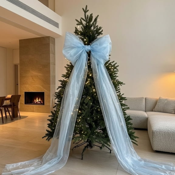 Cbehtwi Extra Large Christmas Tree Topper Bow, 59 Inch Giant Tulle Bows with Long Streamer, Organza Mesh Ribbon Bow for Holiday Party, Wedding Backdrop
