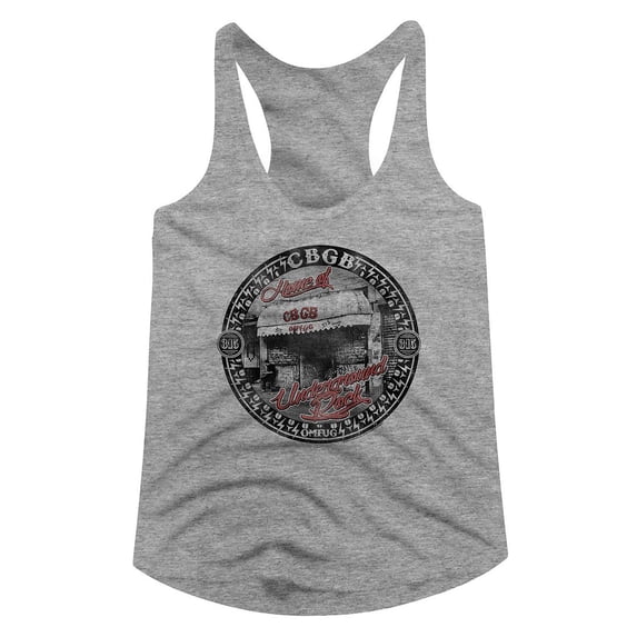 CBGB Circle Scene Gray Heather Women's Slim Fit Racerback Tank Top