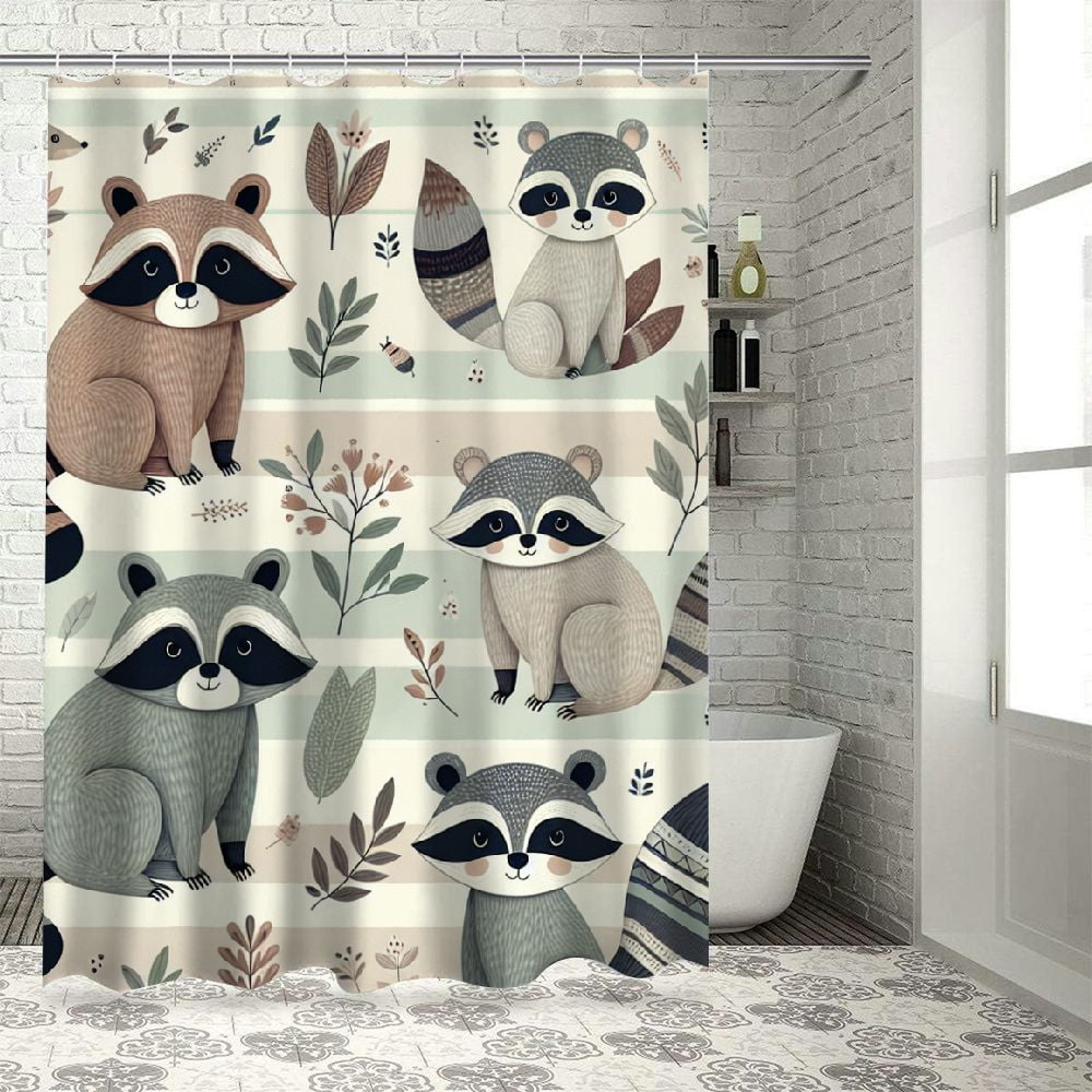 Cbxzyzzc Cute Forest Animals Bear Shower Curtain Set Waterproof Shower ...