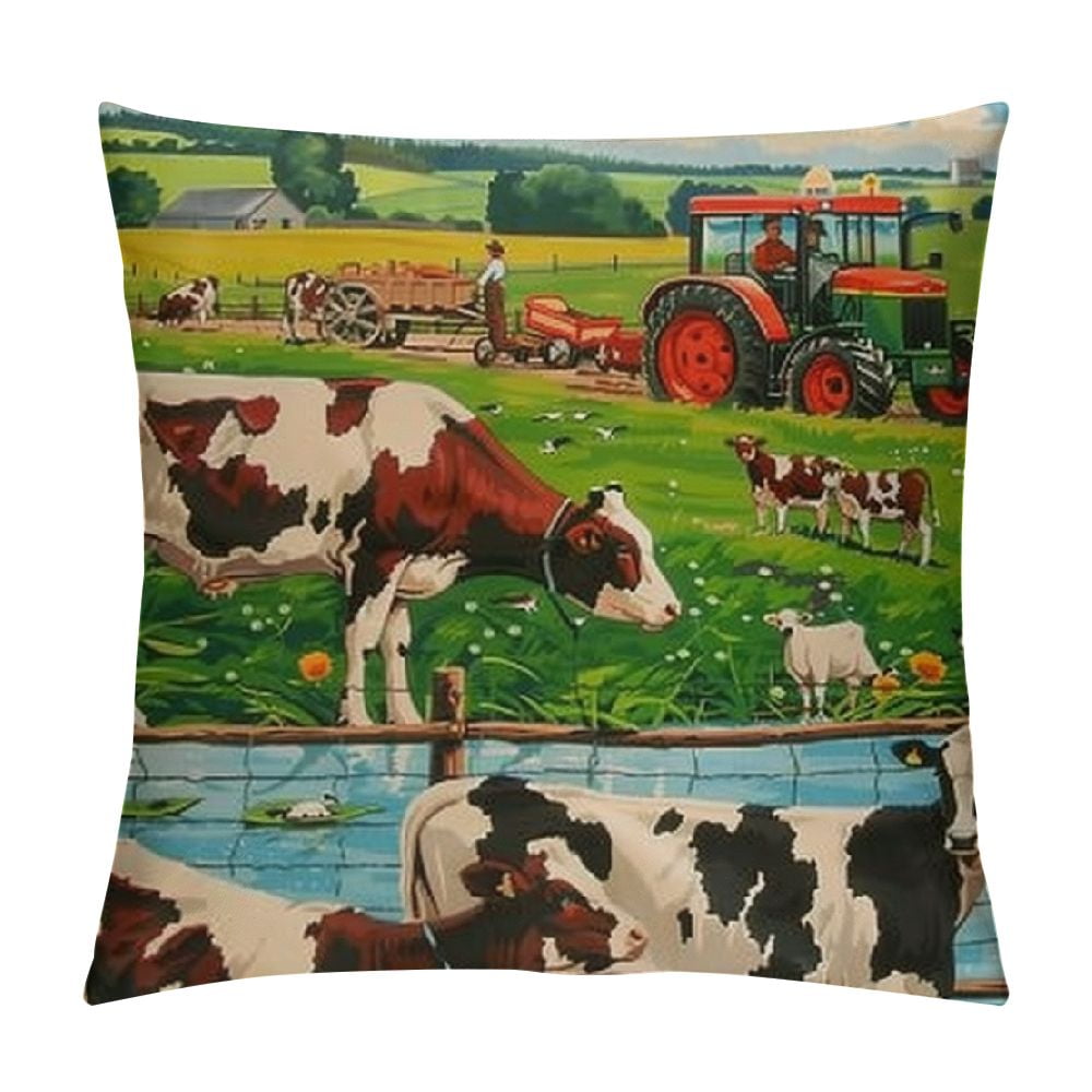Cbxzyzzc Farm Animal Pillow Cover, Cute Cow Horse Throw Pillow Cover