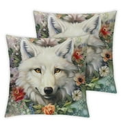 Cbxzyzzc Fox Pillow Covers for Kids Teens,Jungle Watercolor Spring Flowers Throw Cushion Covers Set of 2,Rainbow Rustic Style Room Decor Cushion Cases for Couch and Bed Pillows