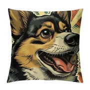 Cbxzyzzc Funny Corgi Throw Pillow Cover Vintage Anime Cartoon Dog Cute Beige Soft Velvet with Zipper Comfortable Decorative Couch Living Rooms Bed Porch Sofa Pillow Covers