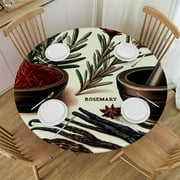 Cbxzyzzc  Herbs Spice Tablecloth Vintage Green Plants Vanilla Mint Bay Leaf Cilantro Dill Saffron Round Table Cloth Washable Table Cover for Kitchen Dining Tabletop Decoration