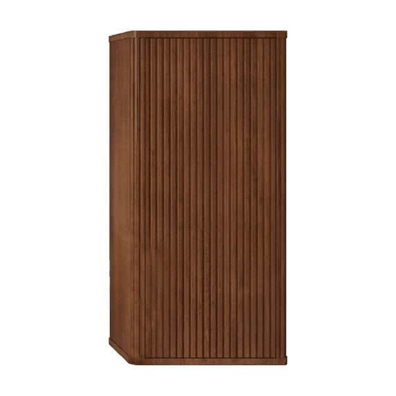 14.17" Floating Bathroom Cabinet - Walnut Striped, Wall-Mounted Storage with Push-Open Door, Pre-Assembled