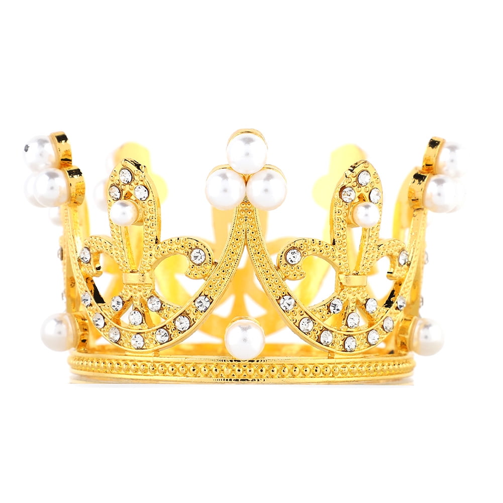 Cccanaooolceie Mini Crown Cake Topper Metal Pearl Happy Birthday Cake