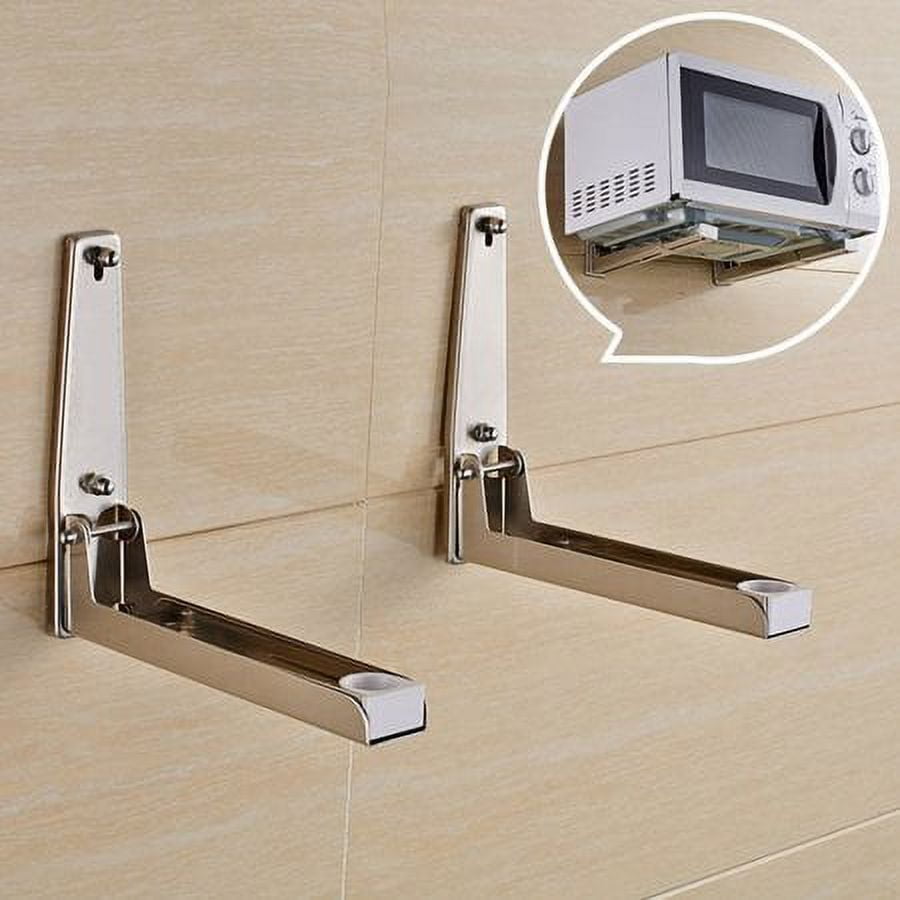 Ccdes 2pcs Microwave Oven Bracket Kitchen Stainless Steel Microwave Oven Bracket Sturdy Foldable Stretch Wall Mount Rack Shelf