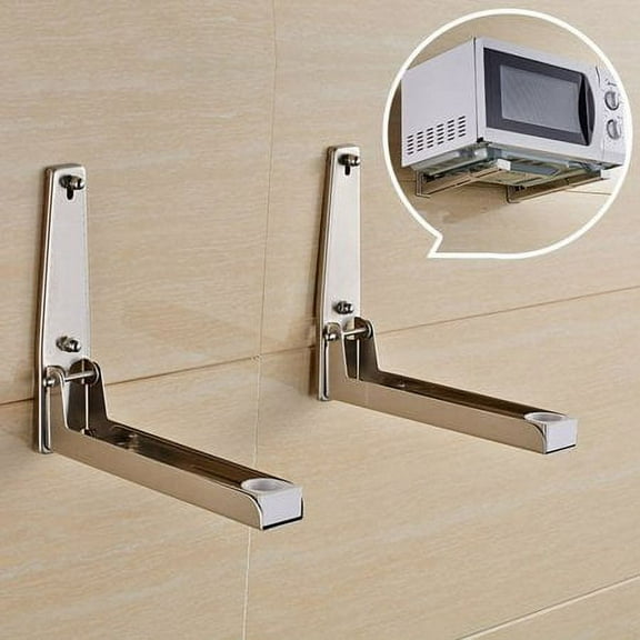 Ccdes Microwave Oven Bracket 2pcs Kitchen Stainless Steel Microwave Oven Bracket Sturdy Foldable Stretch Wall Mount Rack Shelf