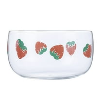 Ccgaton Store Clearance 1Pc Bowls 500ml High Borosilicate Clear Bright Glass Salad Dessert Pudding Bowl with Cute Strawberry Watermelon Orange Printing