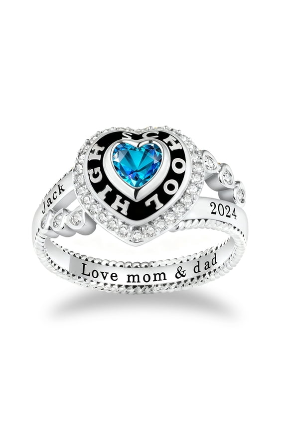 Custom Heart Class Ring for Women High School Graduation Rings with Birthstone