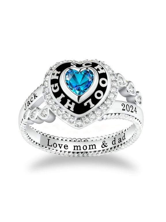 Custom Heart Class Ring for Women High School Graduation Rings with Birthstone