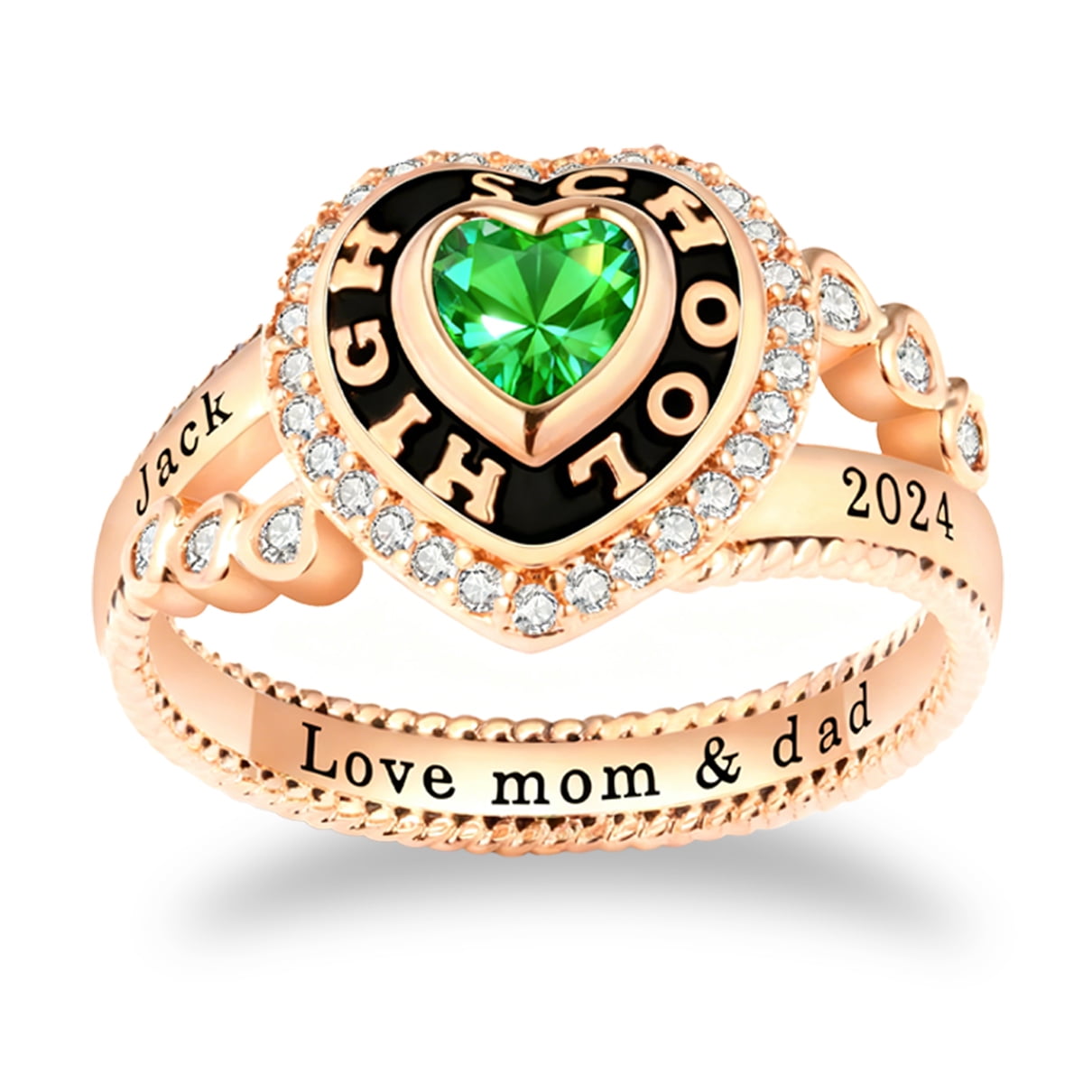 Ccjcinata Custom Class Rings Heart Shape Rings Class Rings for Women High School 925 Sterling Silver Rings Women's Class Rings Size 5-15 Graduation Rings for Women Cubic Zirconia Birthstone Rings