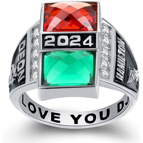 Ccjcinata Customized High School and College Class Ring Square birthstone pride ring graduation rings for men Classic Collection Fully Personalized