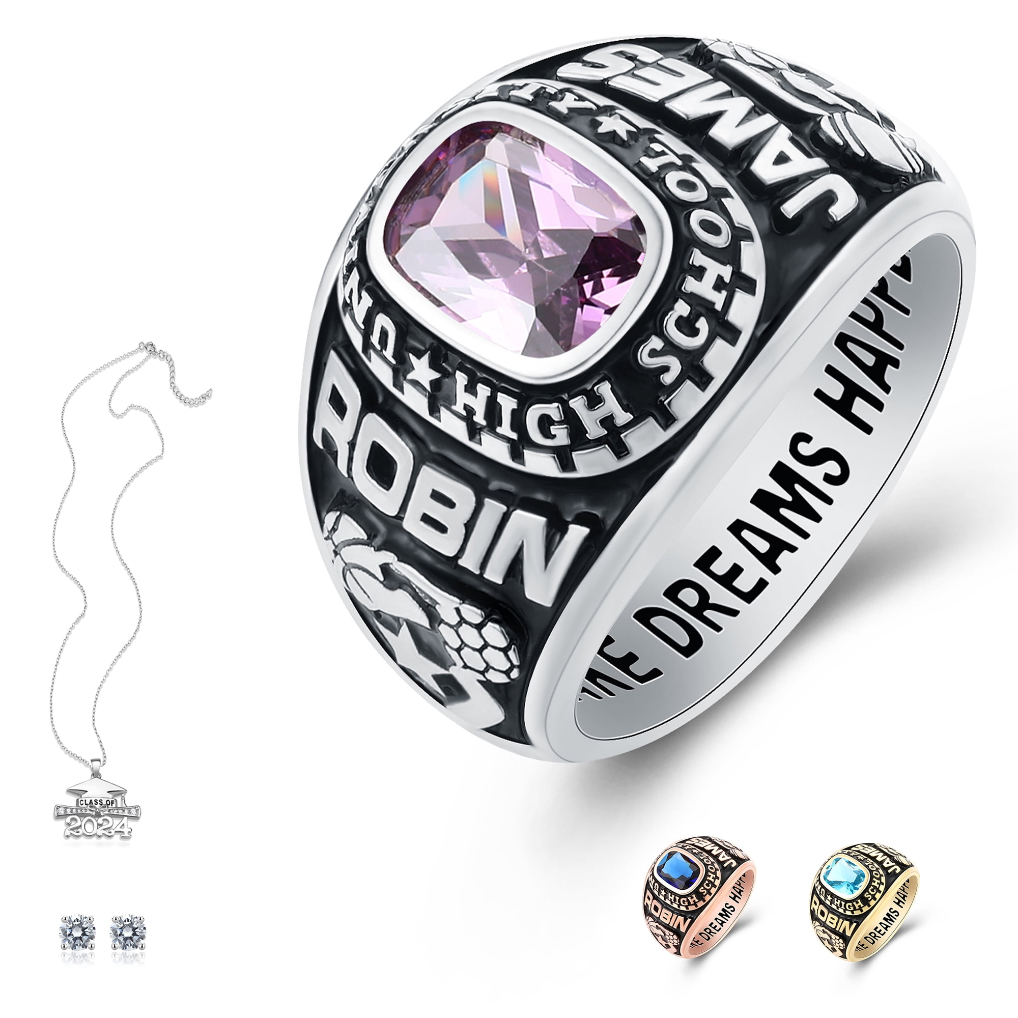 Ccjcinata Customized Sterling Silver High School and College Class Ring for men pride ring graduation rings Classic Collection Fully Personalized Sterling Silver Platinium Walmart