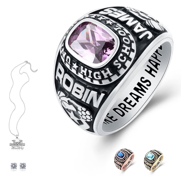 Ccjcinata Customized High School and College Class Ring for men pride ring graduation rings Classic Collection Fully Personalized