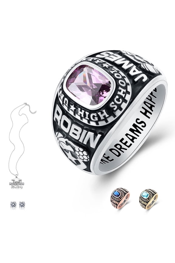 Customized Sterling Silver High School and College Class Ring for men pride ring graduation rings Classic Collection Fully Personalized