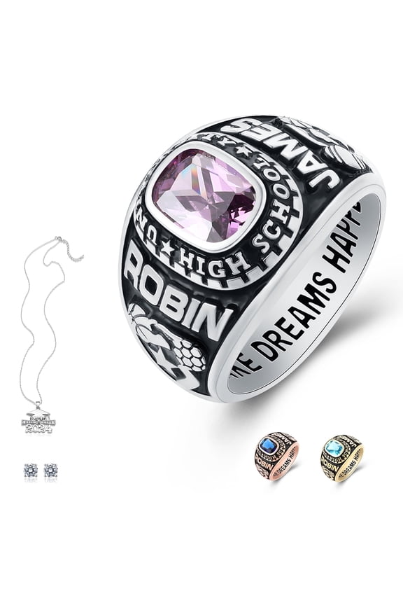Customized Sterling Silver High School and College Class Ring for men pride ring graduation rings Classic Collection Fully Personalized (Sterling Silver - Platinium)